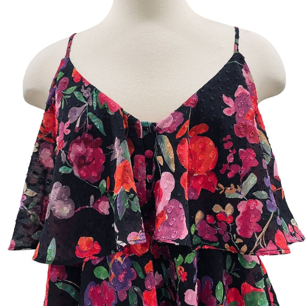 Line And Dot Black Floral Ruffle Mini Dress Boho Cottagecore Festival Y2K SZ‎ M - Picture 6 of 12